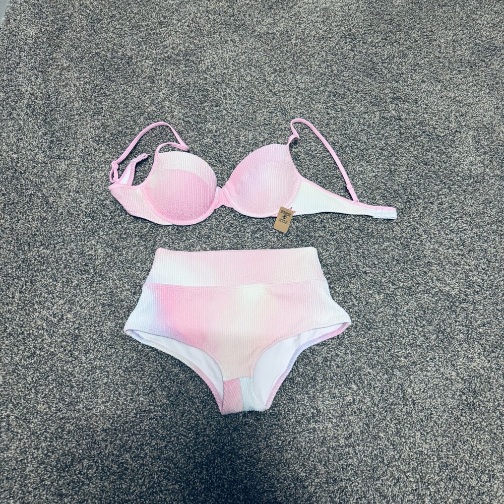 Chic Pink and White Bikini Set